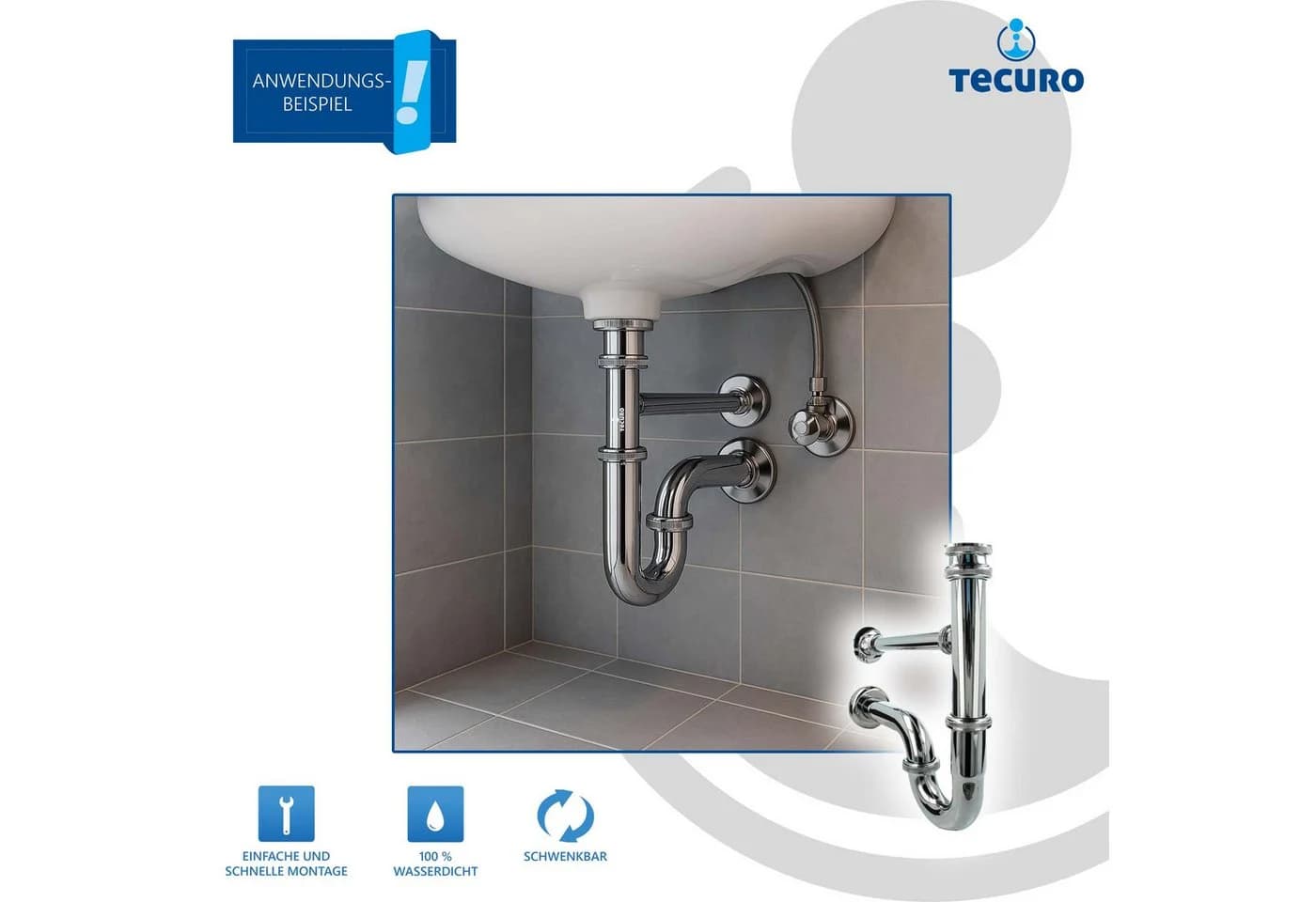 tecuro Siphon Röhrengeruchsverschluss Messing verchromt - Bild 3