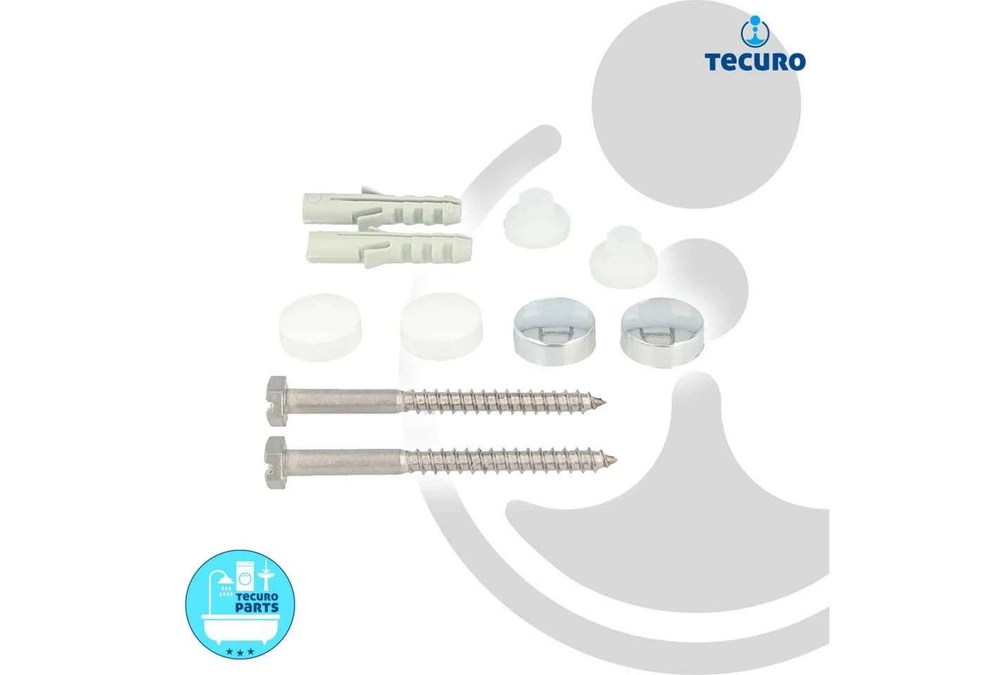 TECURO Stand-WC-Befestigungsset 6x70mm mit Abdeckkappen Weiß/Verchromt