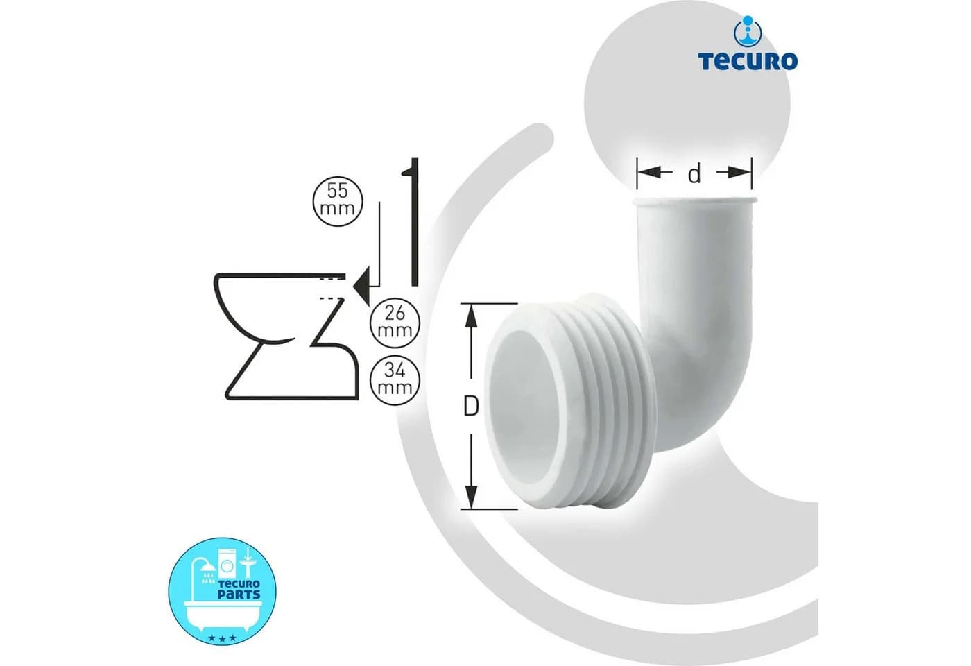 tecuro WC-Spülrohrverbinder Winkelform Ø 55/28 Gummi - Bild 3
