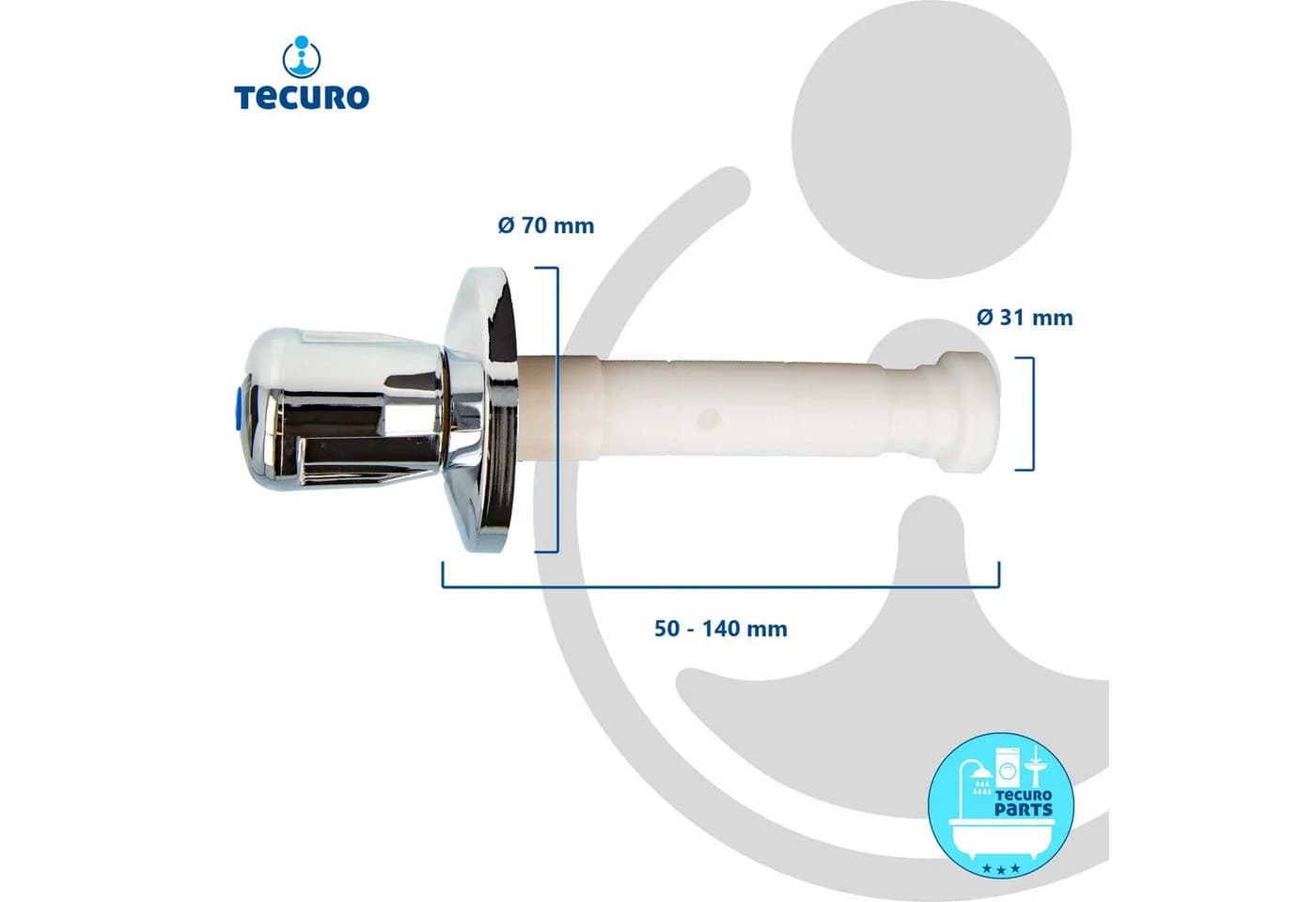 tecuro Badarmatur Verlängerung Set UP-Ventil 50-140 mm mit Griff - Bild 4