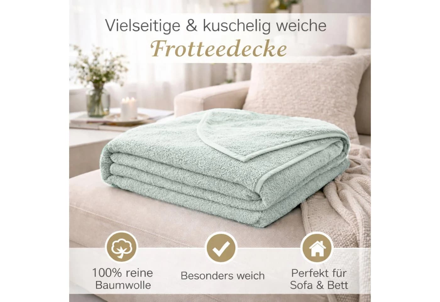 KiGATEX Wohndecke Frottee 100% Baumwolle Grau 150x200 cm - Bild 4