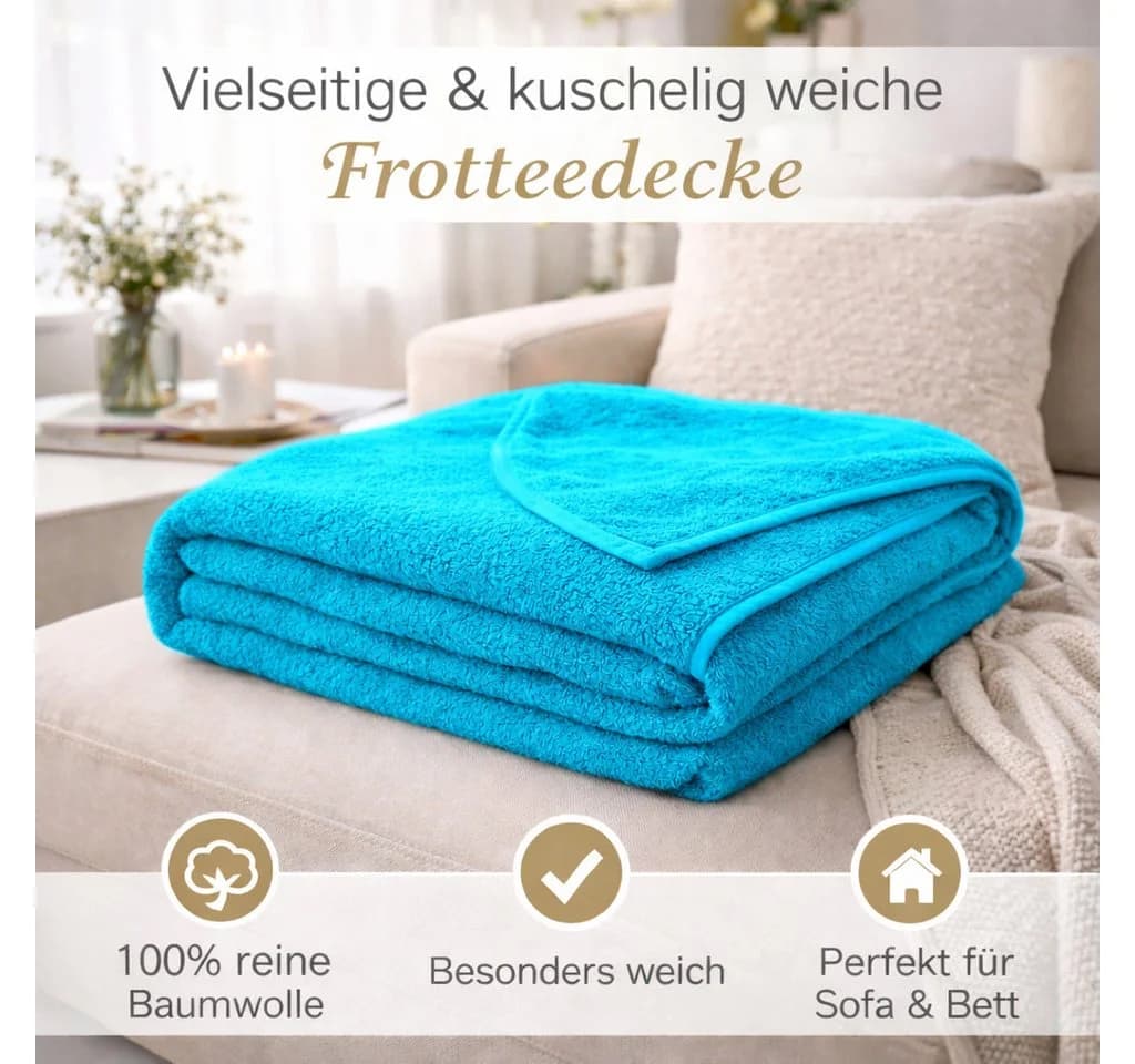 KiGATEX Wohndecke Frottee 100% Baumwolle Blau 150x200 cm - Bild 4