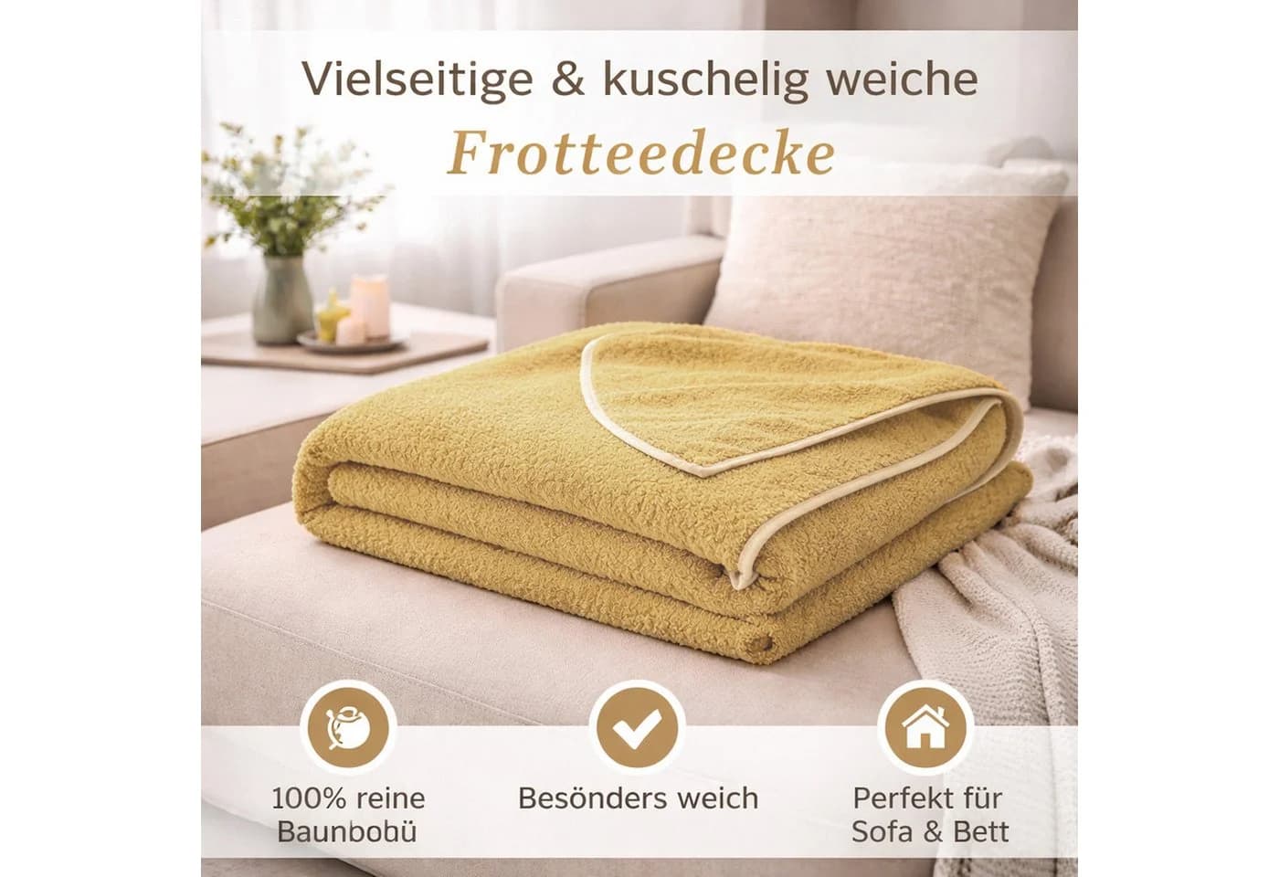 KiGATEX Wohndecke Frottee 100% Baumwolle Gelb - Bild 4