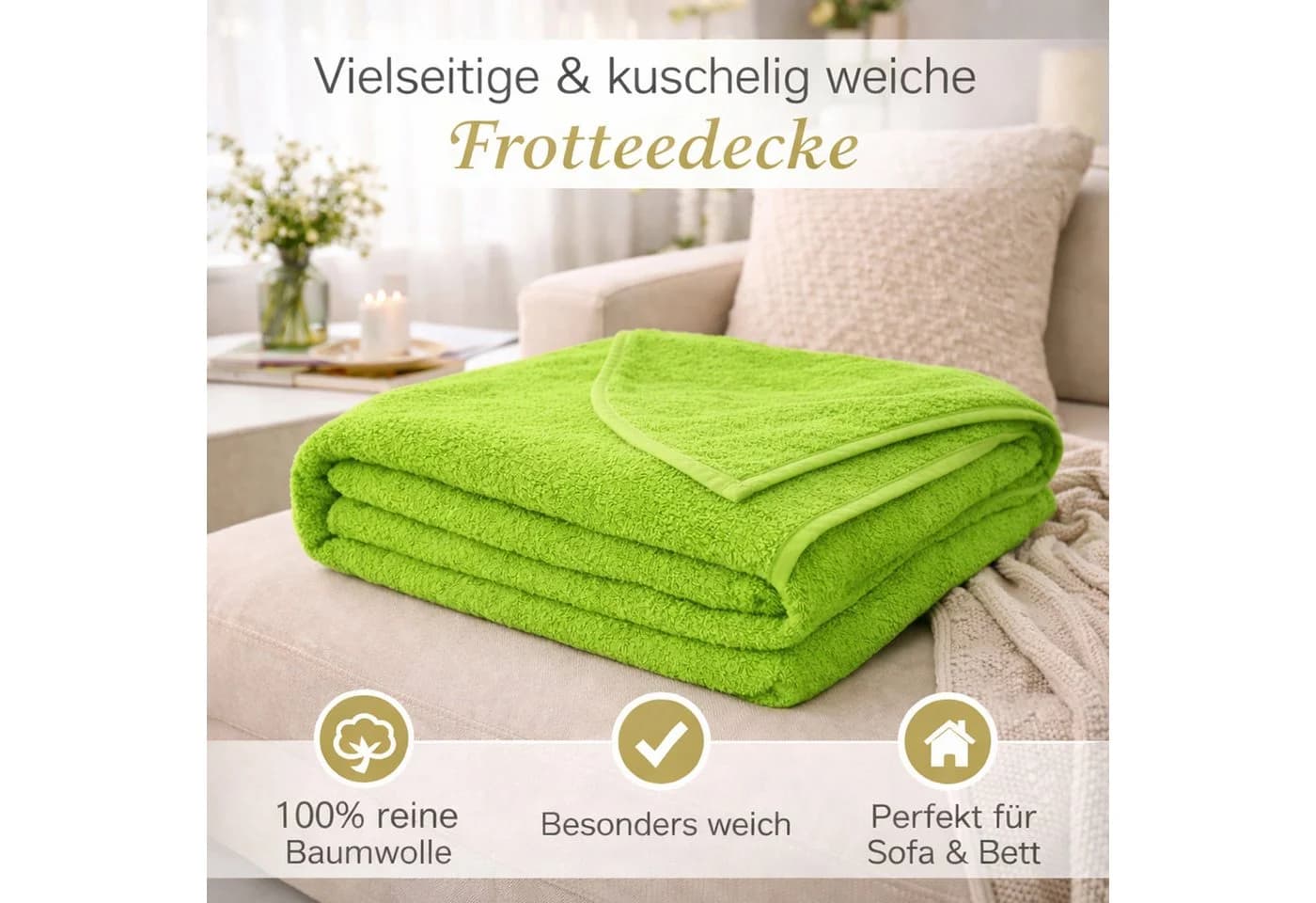 KiGATEX Wohndecke Frotteedecke 100% Baumwolle Grün 150x200 cm - Bild 4