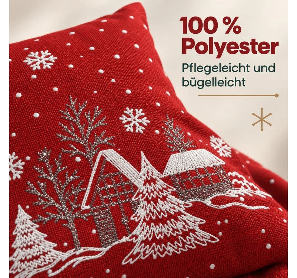 texpot Kissenhülle Winterdorf Stickerei Rot Dekokissen - Bild 5