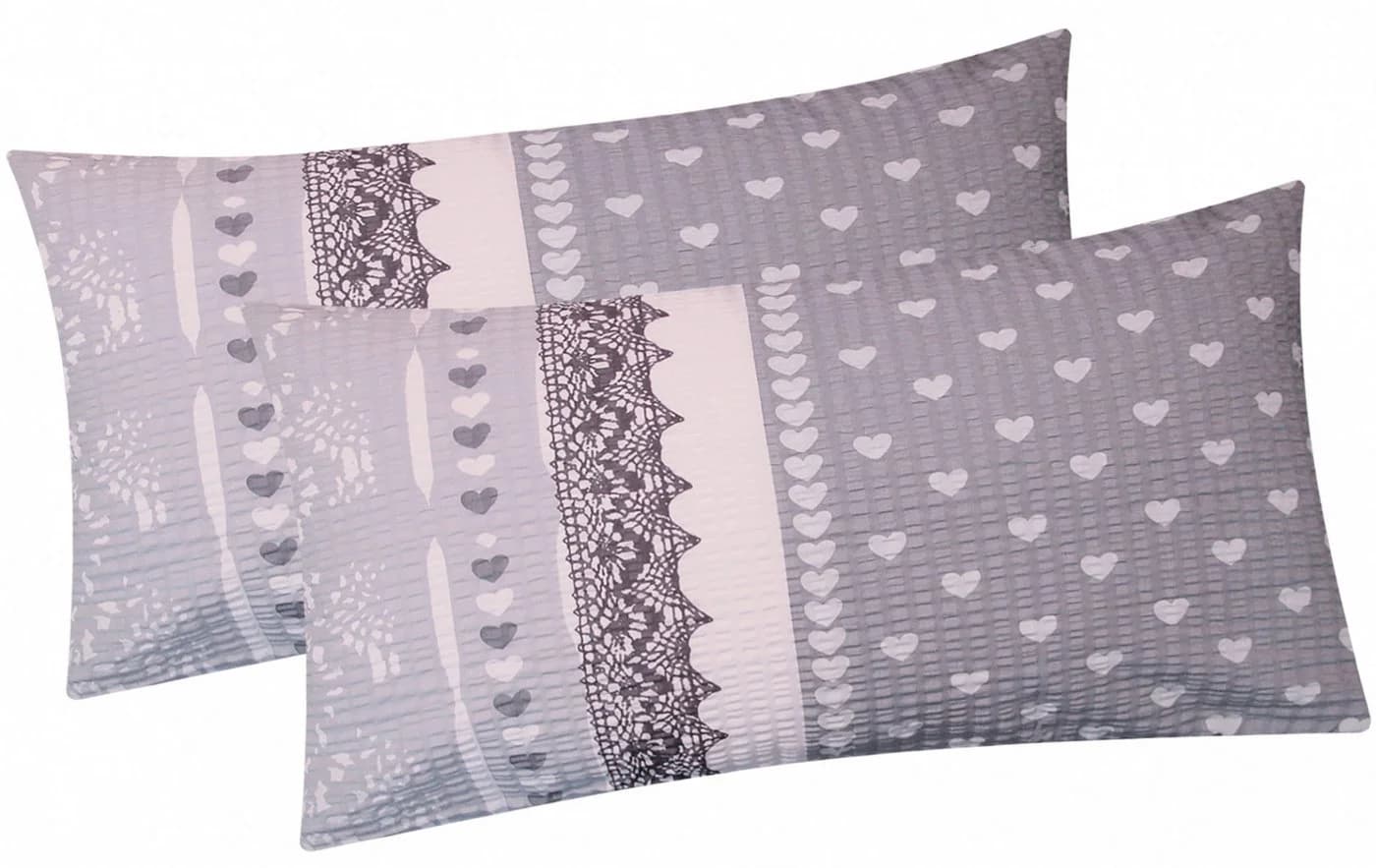 Heubergshop Kissenbezug 2er Set Seersucker Grau 40x80cm Baumwolle