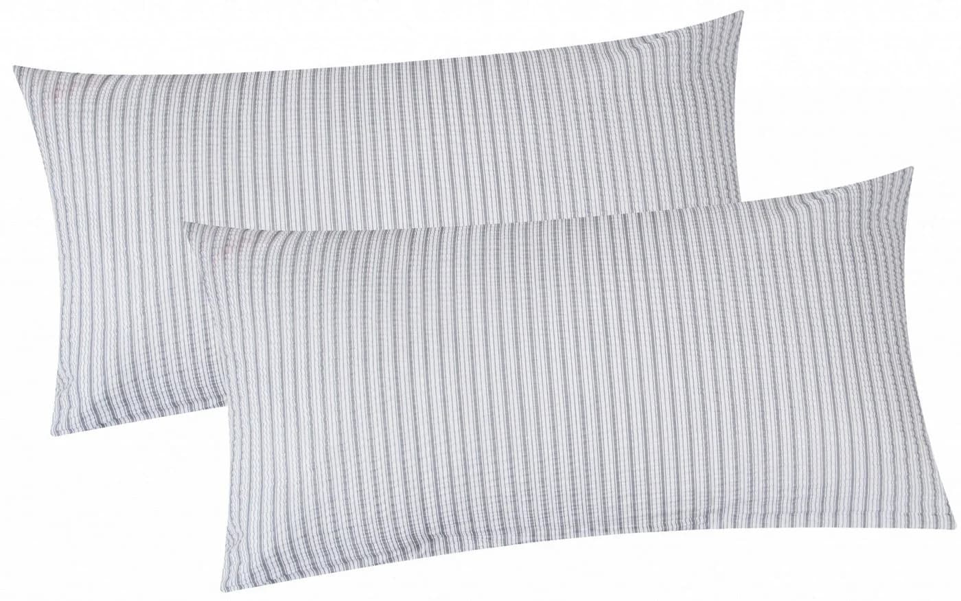 Heubergshop Kissenbezug 2er Set Seersucker Gestreift Grau/Weiß Baumwolle