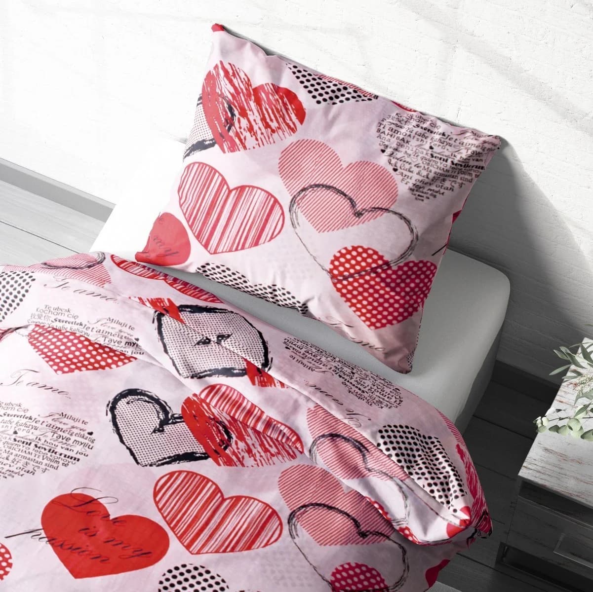 Heubergshop Bettwäsche Seersucker 100% Baumwolle Liebe Herzen