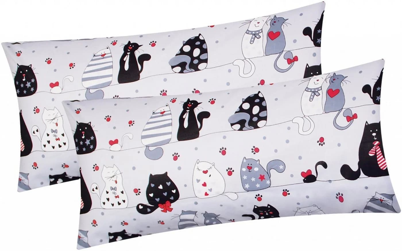 Heubergshop Kissenbezug 2er Set Grau Katzen-Pfoten 40x80cm Baumwolle