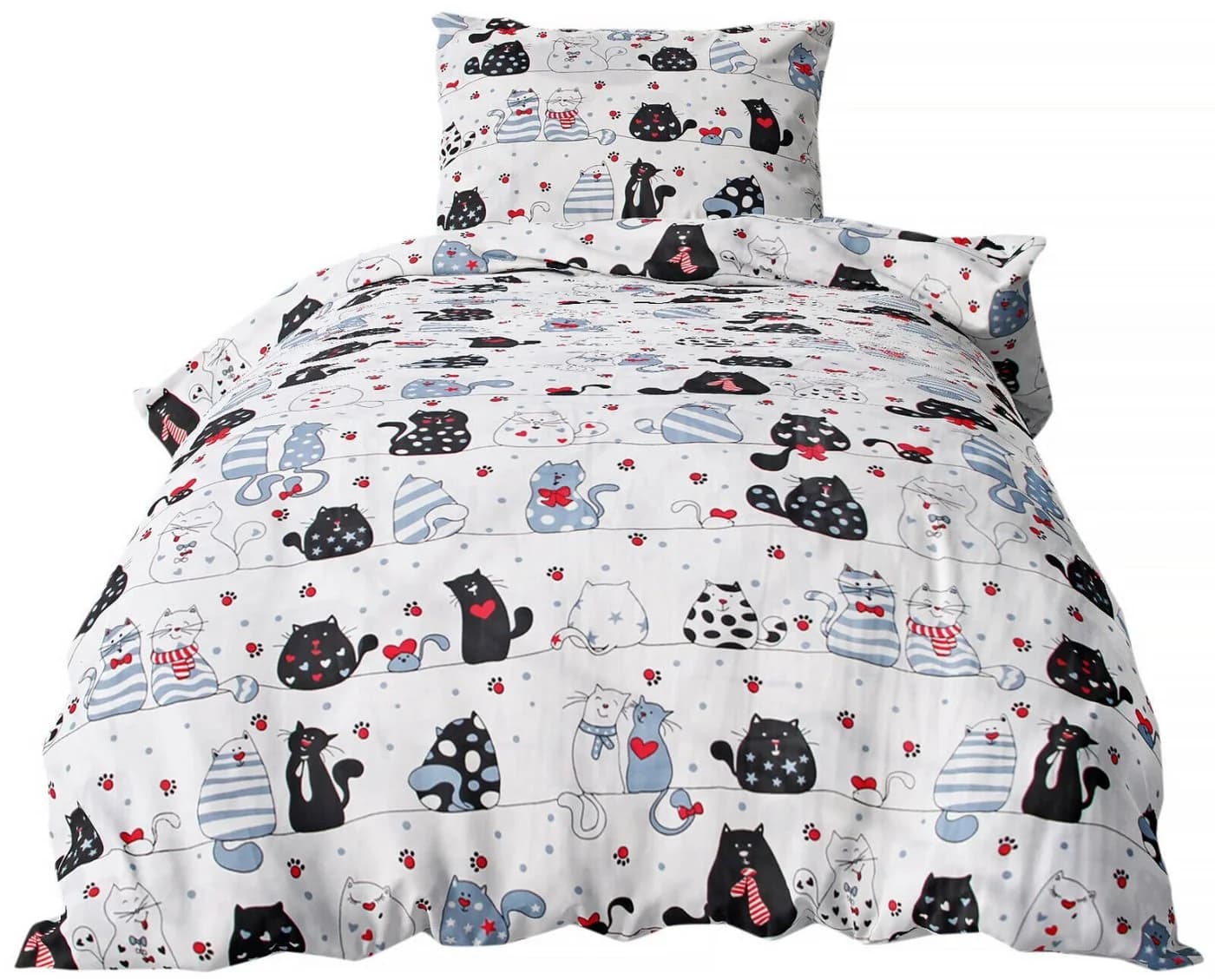 Heubergshop Kinderbettwäsche Renforcé 2-teilig 135x200cm + 80x80cm Katzen Weiß - Bild 3