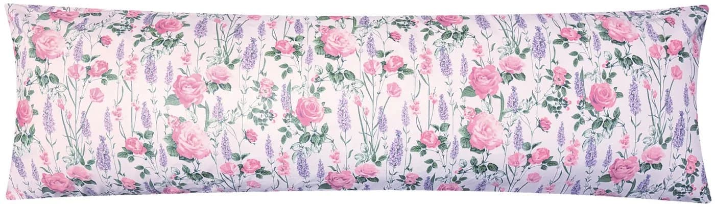 Heubergshop Seitenschläferkissenbezug 40x145cm Rosen Lavendel 100% Baumwolle