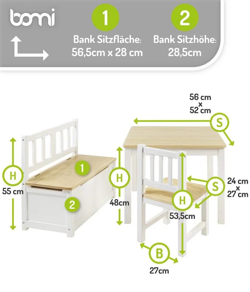 BOMI Kindersitzgruppe Anna 4-tlg. Massivholz Beige/Weiß
