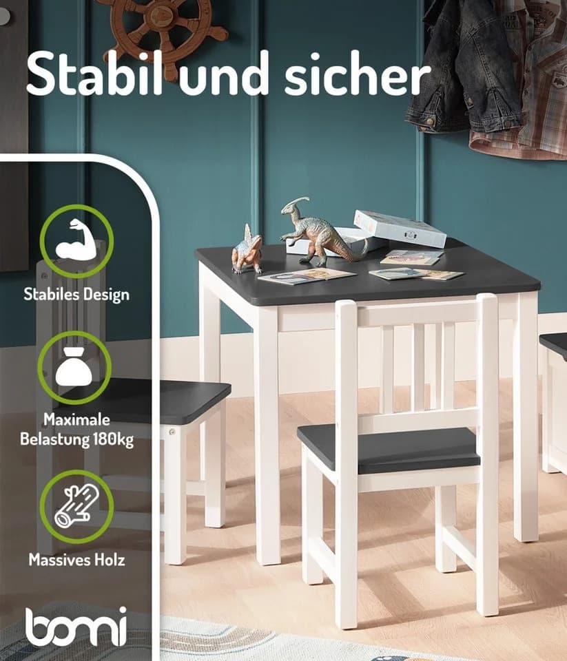 BOMI Kindersitzgruppe Anna 4-tlg. Massivholz Weiß-Grau mit Truhenbank - Bild 5