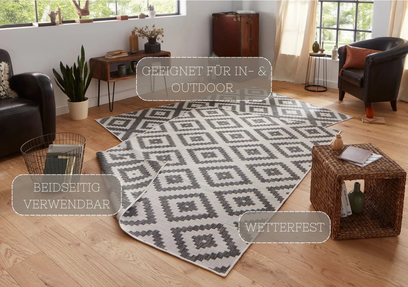 HANSE HOME Malta Wendeteppich Grau Creme Rautenmuster - Bild 3