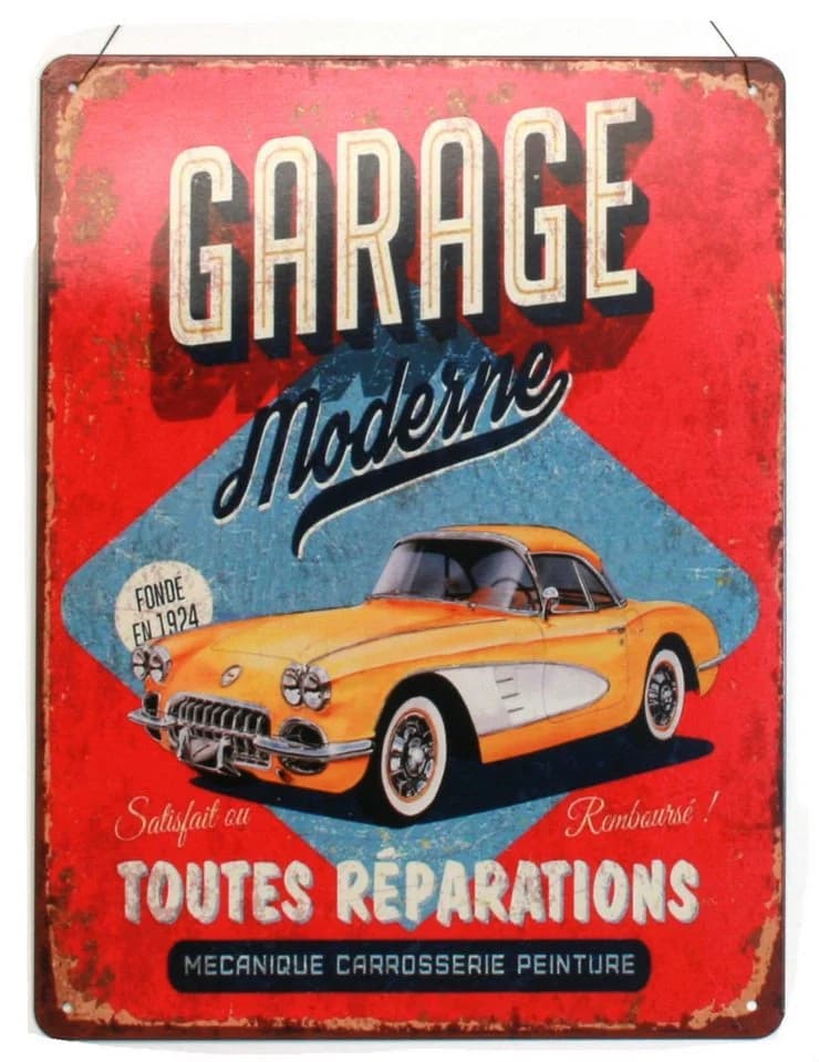 Moritz Blechschild Garage Retro Gelbes Auto 25x33cm - Bild 2
