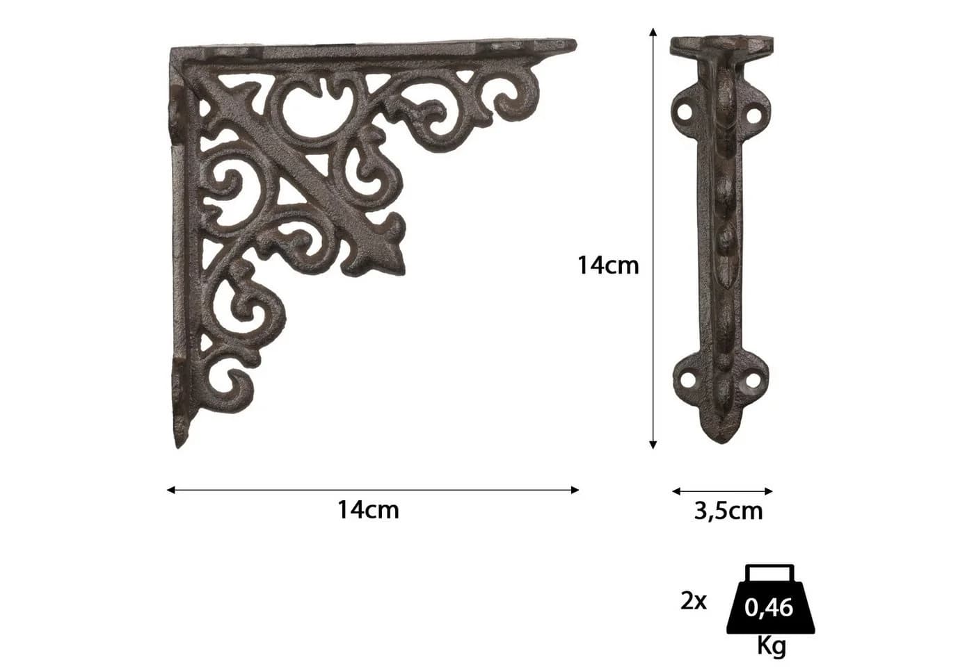 Moritz Wandregalhalter 2er-Set Gusseisen Antik-Look Braun - Bild 3