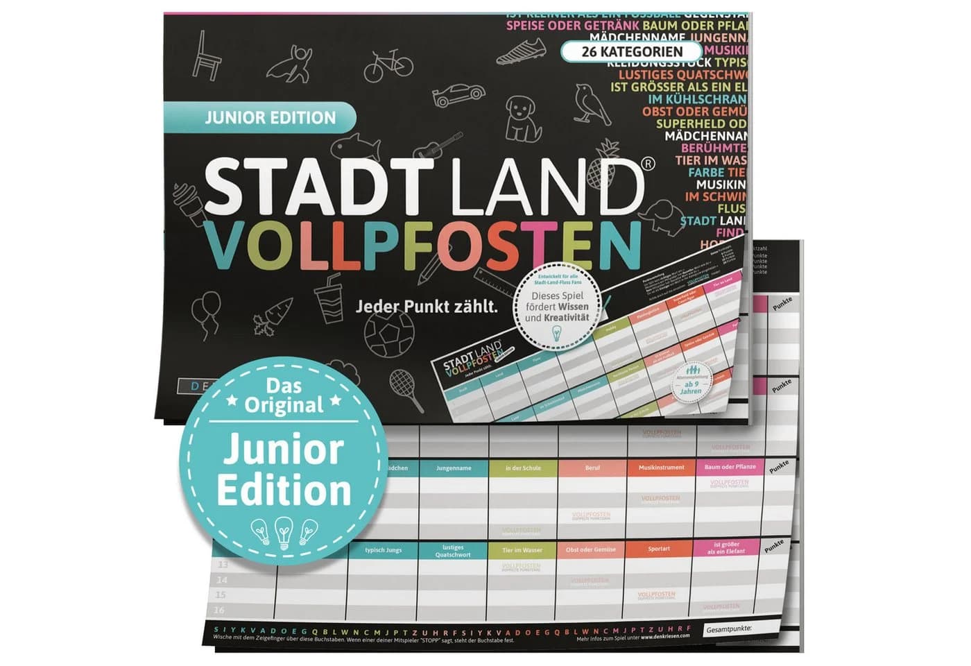 Denkriesen Spiel Stadt Land Vollpfosten Junior Edition A4 Block Bunt - Bild 2