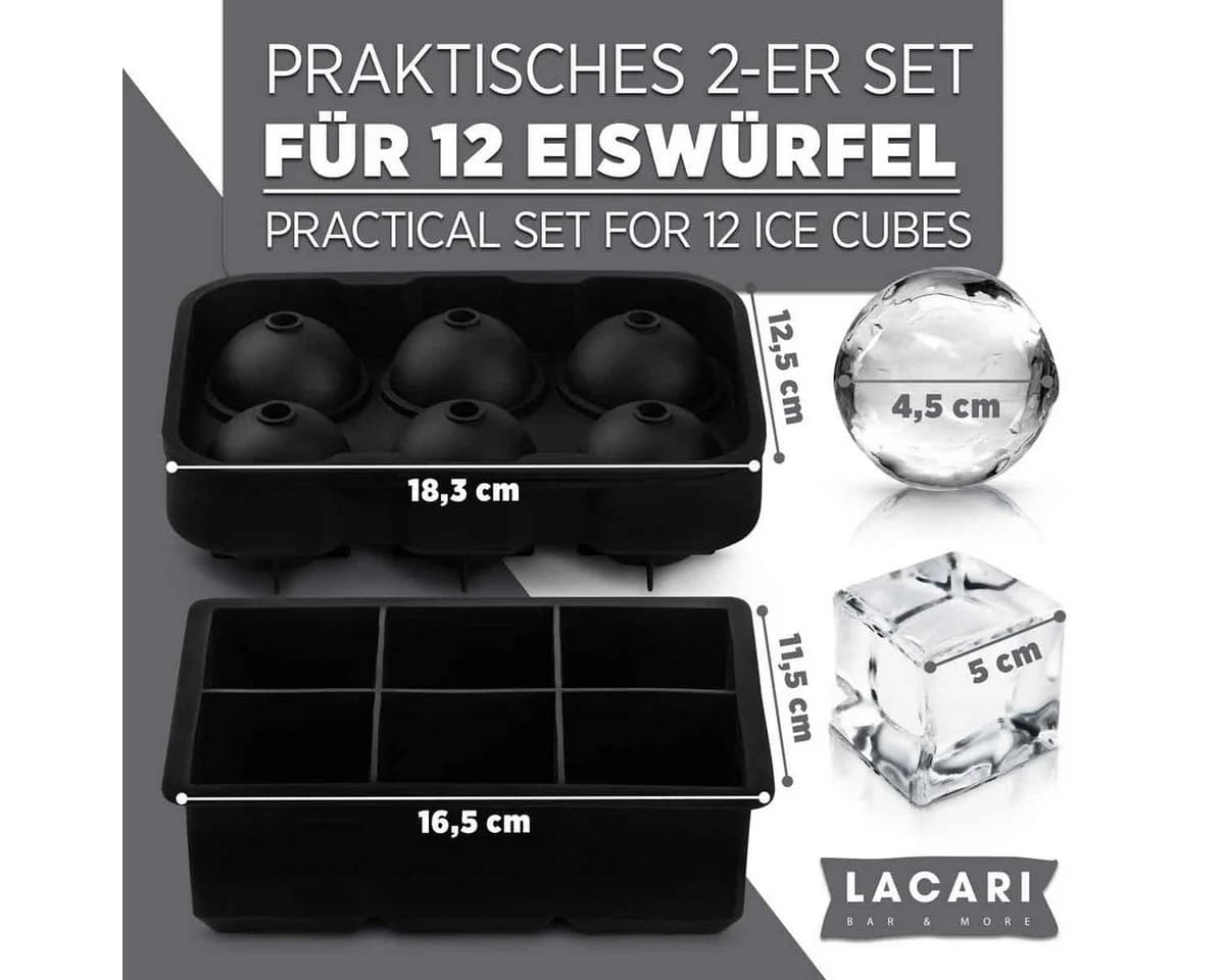 LACARI Eiswürfelform Silikon groß XXL Schwarz 2-tlg.