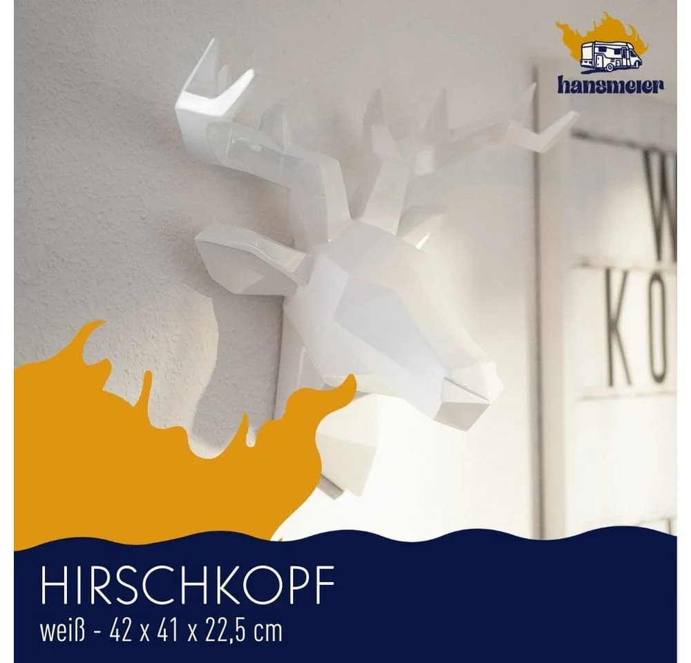 Hansmeier Wanddekoobjekt Hirsch Wandskulptur - Hirschkopf 3D Deko Schädel