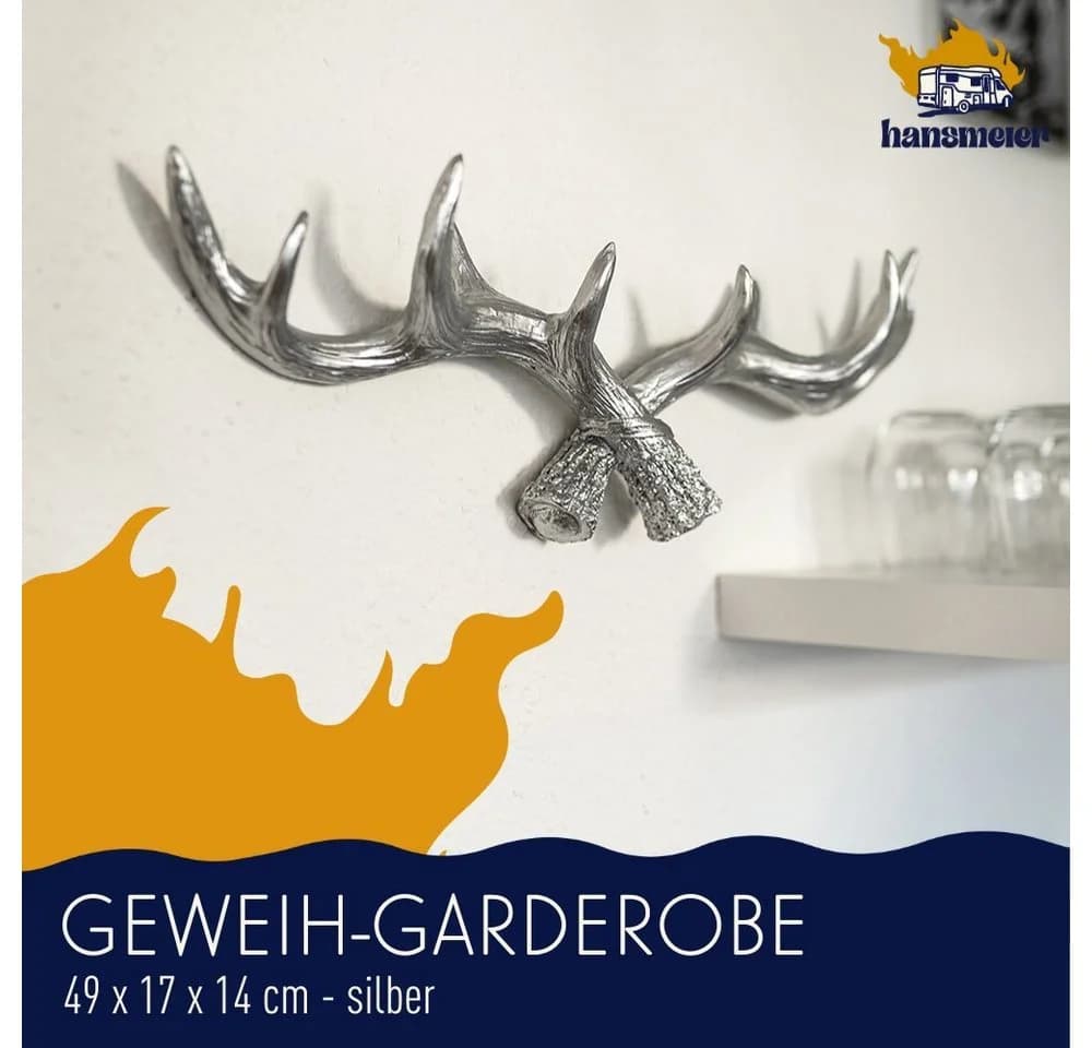 Hansmeier Wandgarderobe Geweih 10 Haken Silber Polyresin