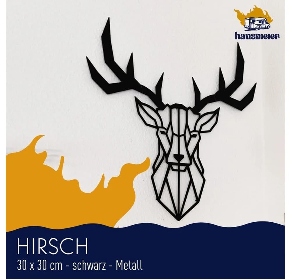 Hansmeier Wanddeko Hirschkopf Metall Schwarz Innen Außen