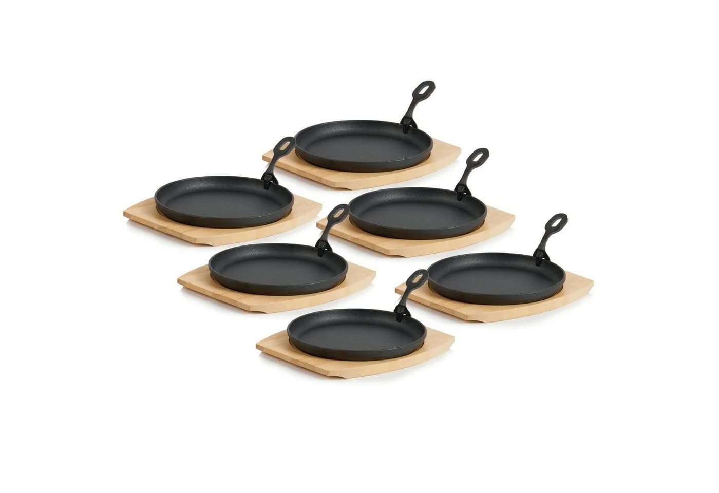 BBQ-Toro 6er Gusseisen Servierpfännchen-Set mit Holzbrett Ø 22 cm - Bild 2