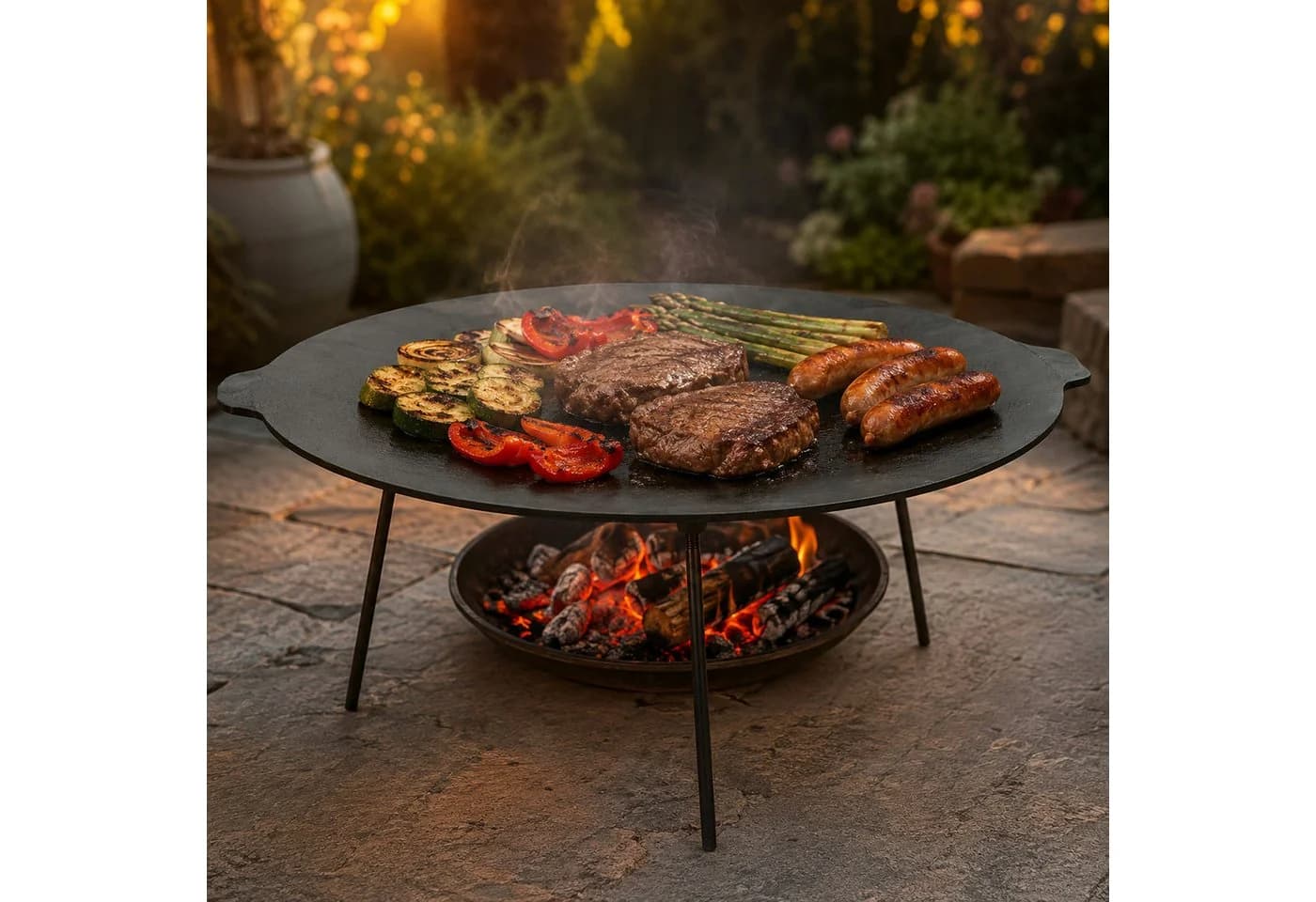 BBQ-Toro Gusseisen Grillplatte Ø 60 cm mit 3 Beinen Schwarz