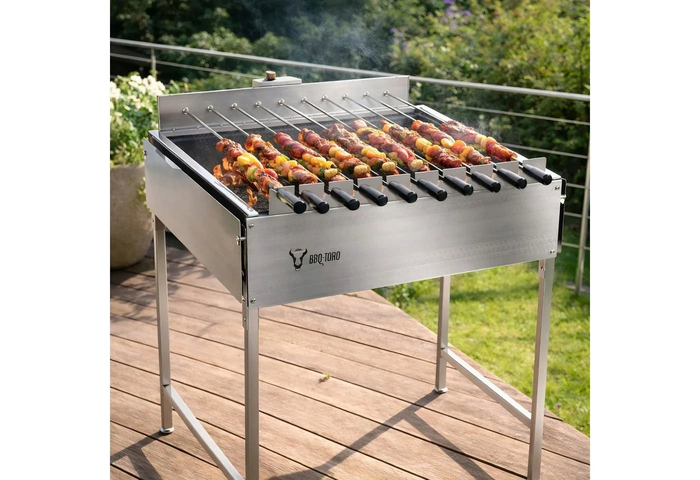 BBQ-Toro Drehspieß Kohlegrill Edelstahl mit 11 Spießen und Motor