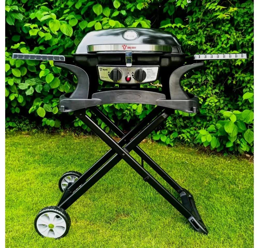 BBQ-Toro Tragbarer Tisch-Gasgrill mit 2 Brennern und Seitenablagen Schwarz - Bild 3