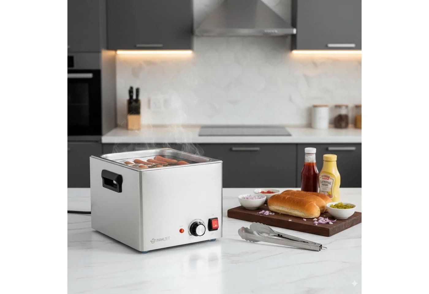 Mahlzeit Speisenwärmer Edelstahl 1200 W 6 Liter Silber