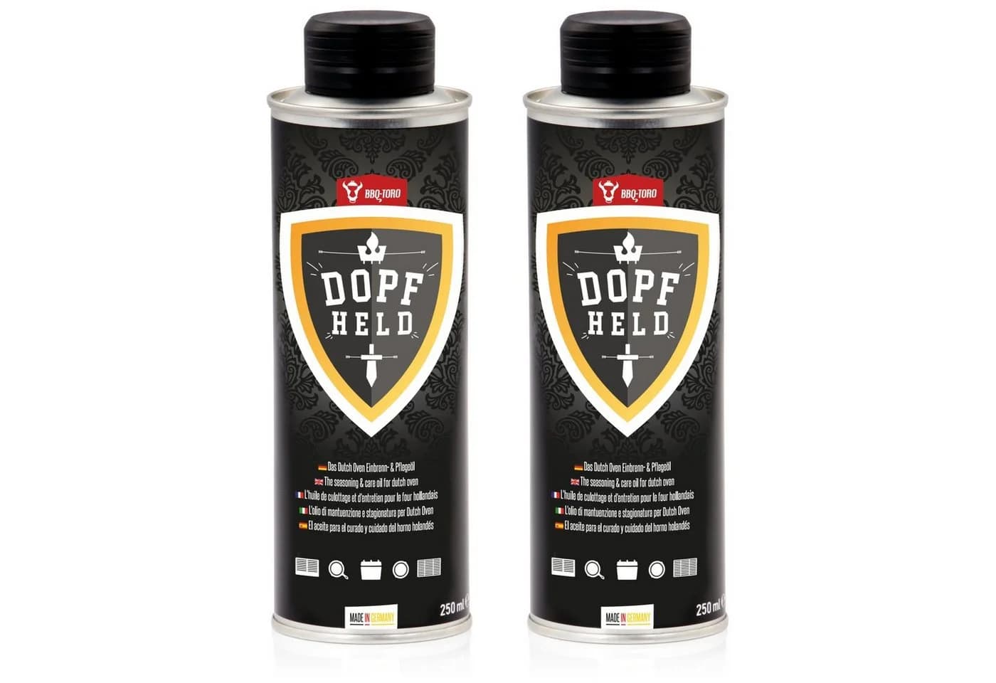 BBQ-Toro DOPFHELD Einbrenn- & Pflegeöl für Dutch Oven, 2x 250 ml - Bild 2