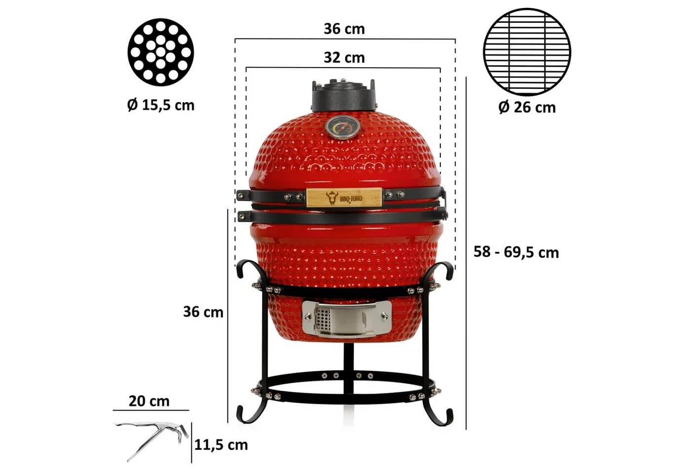 BBQ-Toro Keramikgrill Kamado HAIIRO Rot mit Grillrost und Thermometer - Bild 3