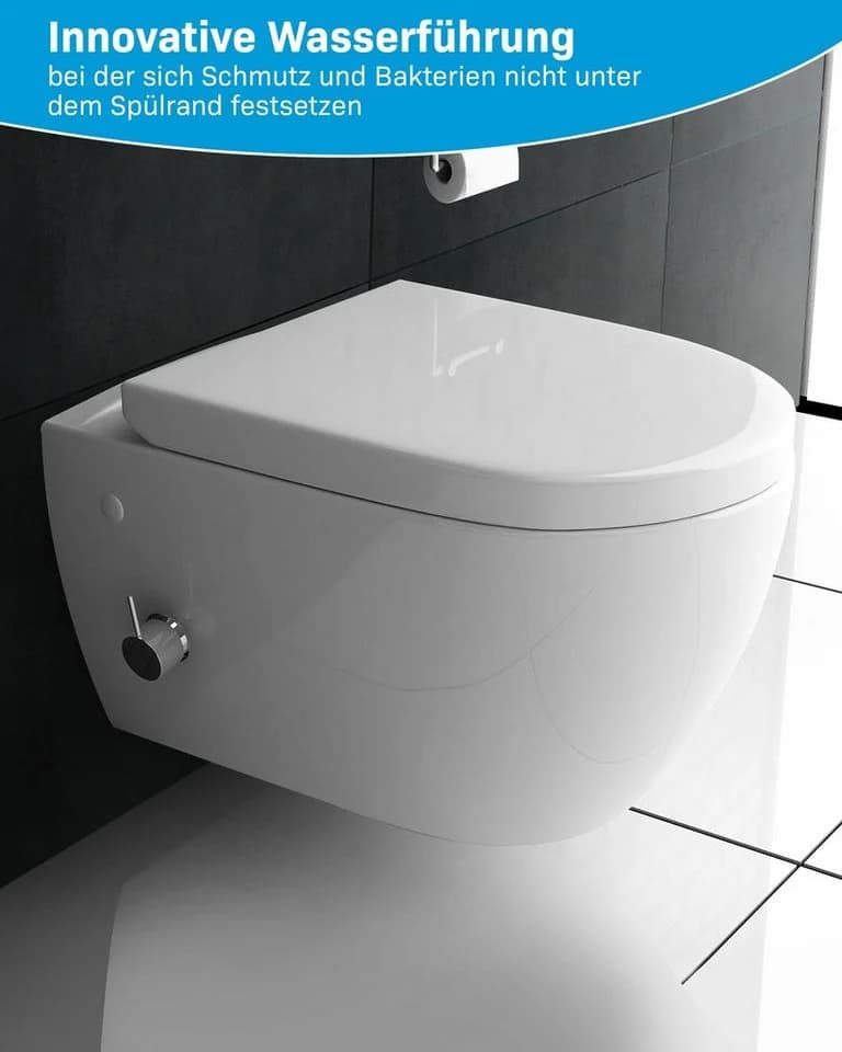 Alpenberger Wand-WC spülrandlos mit Bidet-Funktion und Absenkautomatik