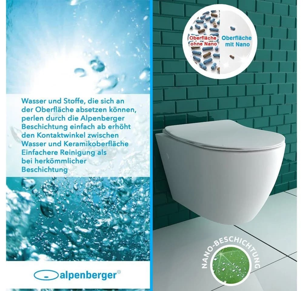 Alpenberger Wand-WC spülrandlos mit Soft-Close Sitz weiß