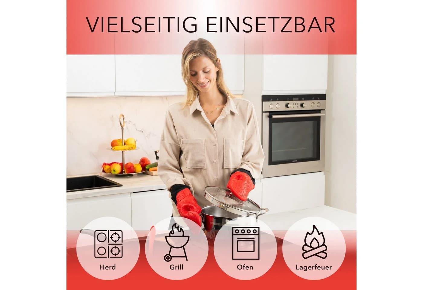 AVANA Silikon Ofenhandschuhe Rot Hitzebeständig 350°C - Bild 5