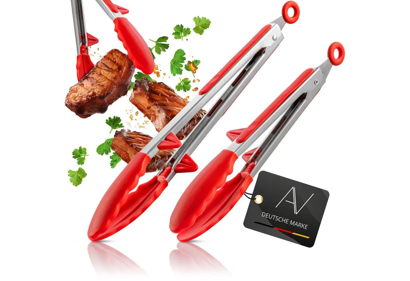 AVANA Kochzange 2er-Set Edelstahl Silikon Rot mit Standfuß - Bild 2