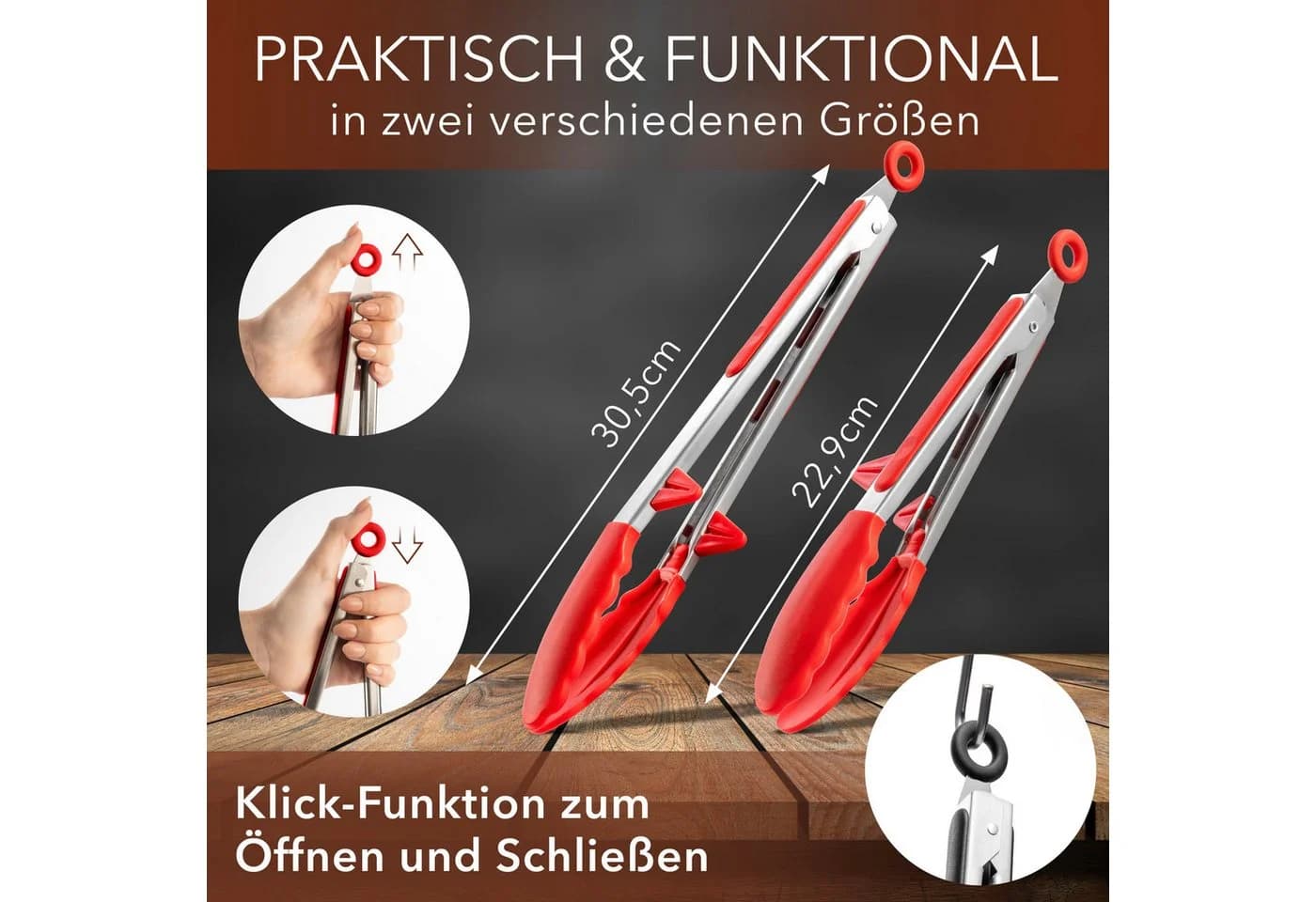 AVANA Kochzange 2er-Set Edelstahl Silikon Rot mit Standfuß - Bild 4