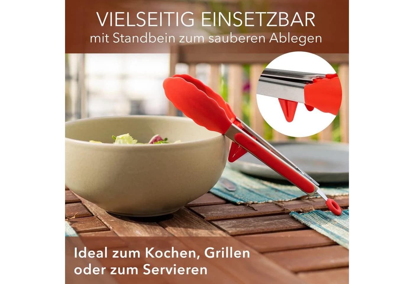 AVANA Kochzange 2er-Set Edelstahl Silikon Rot mit Standfuß - Bild 5