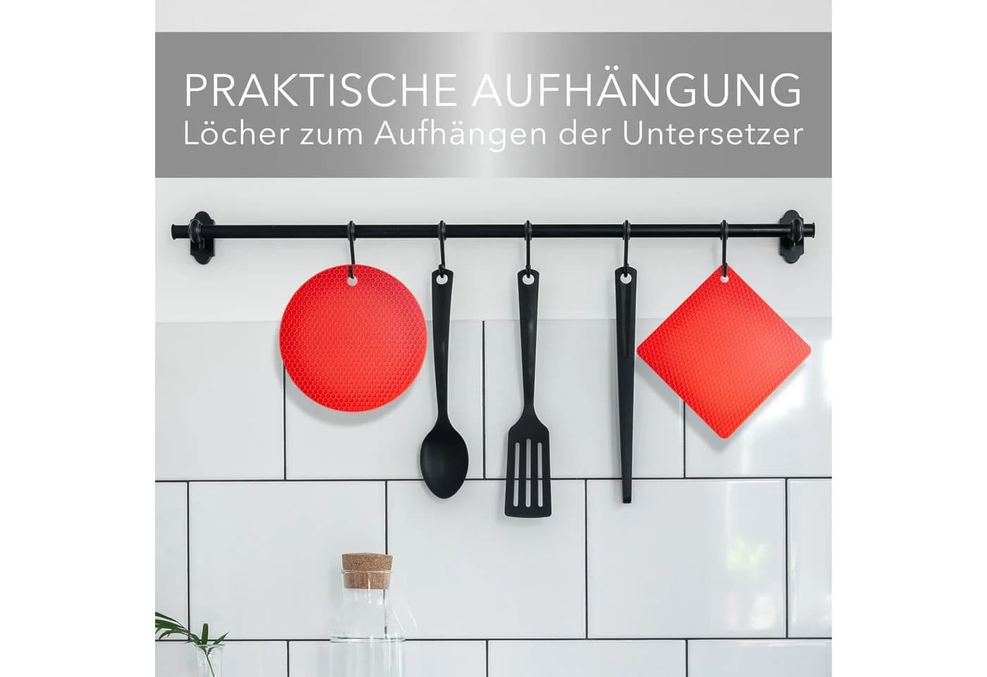 AVANA Topfuntersetzer Silikon 4er Set Rot Wabenmuster - Bild 5