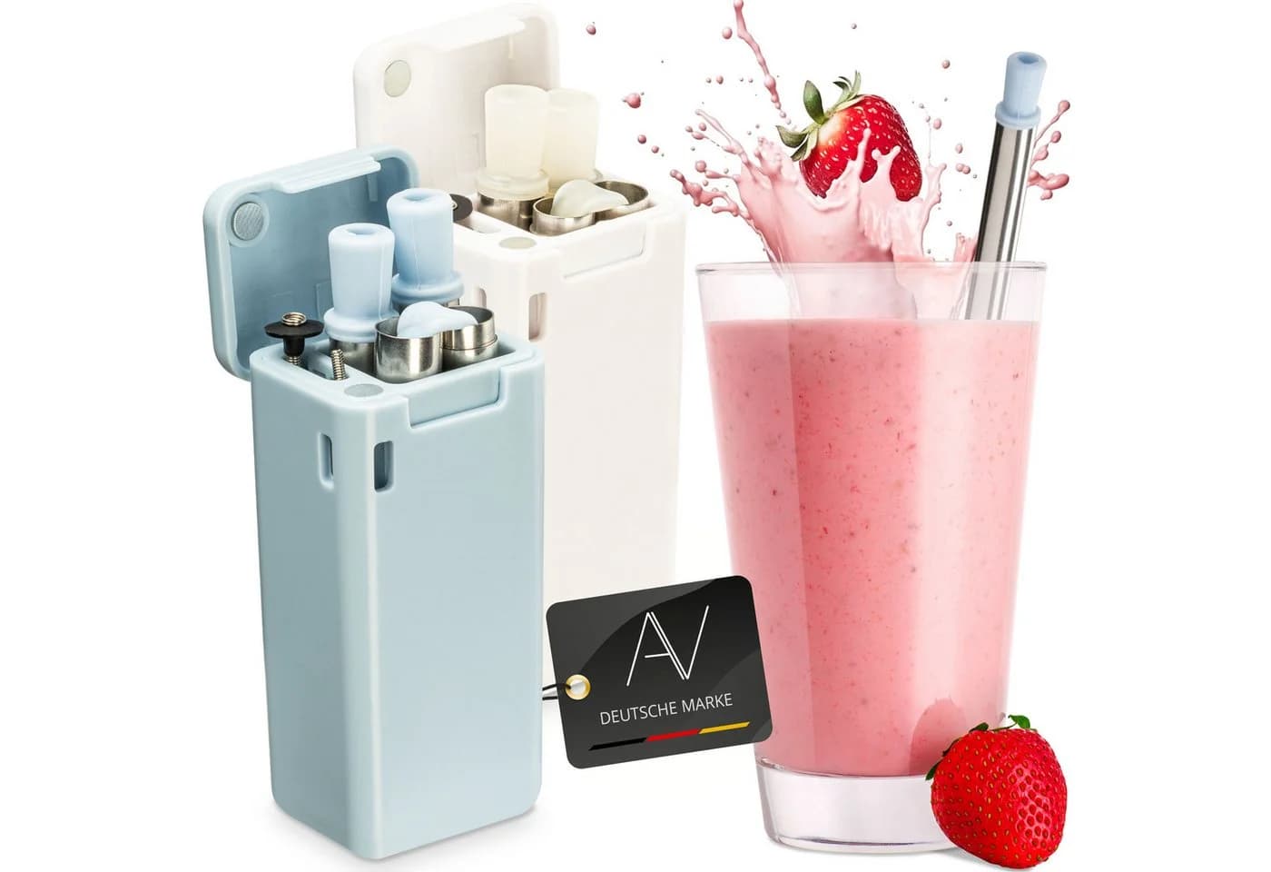 AVANA Trinkhalme 2er Set Edelstahl Silikon Schwarz Rosa - Bild 2