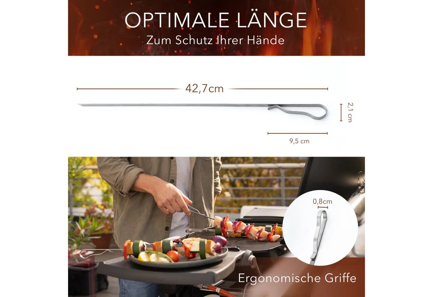 AVANA Grillspieß-Set 10-tlg. Edelstahl 43cm Silber - Bild 3