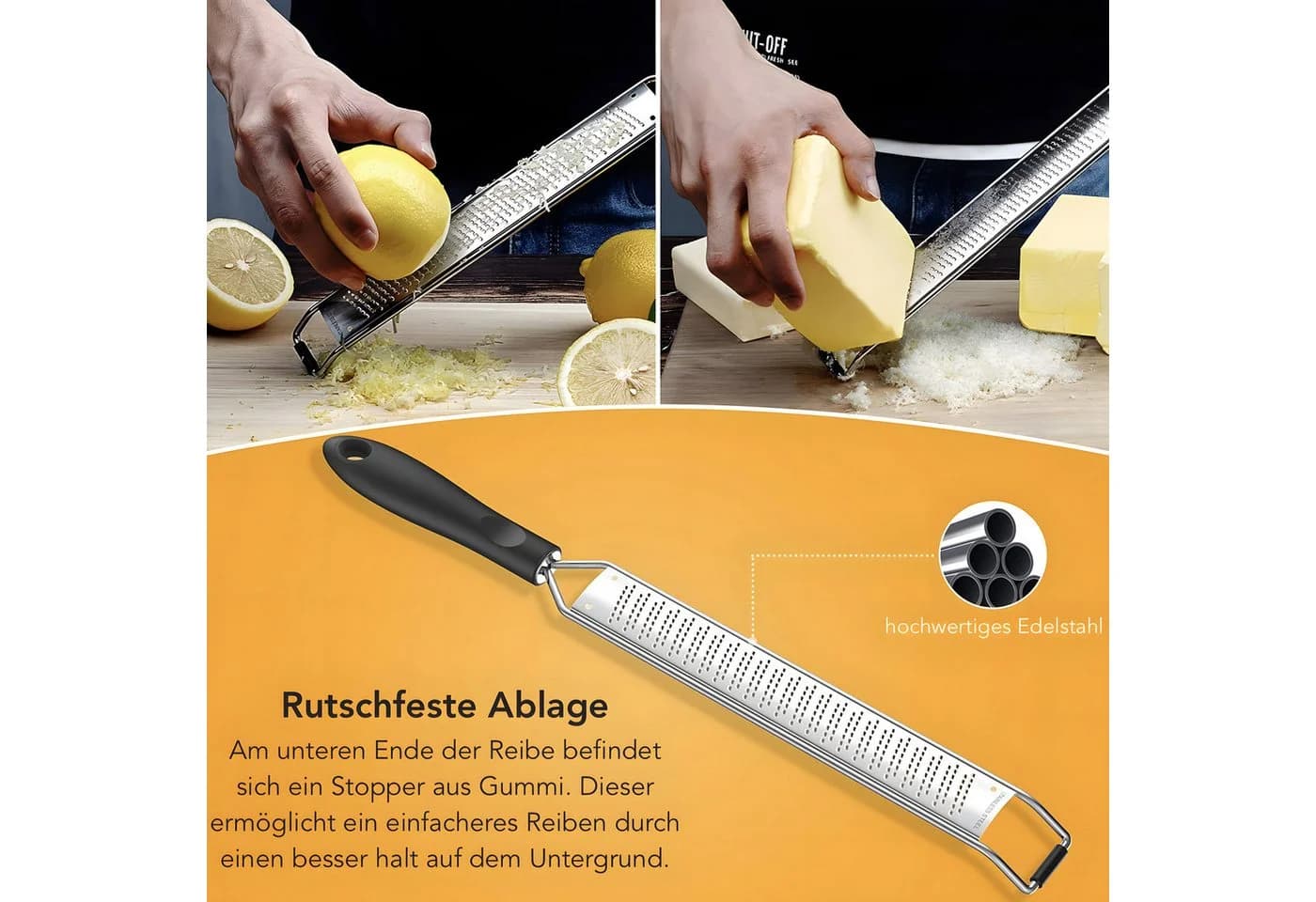 AVANA Küchenreibe Edelstahl Zester mit Silikon-Griff Schwarz - Bild 5
