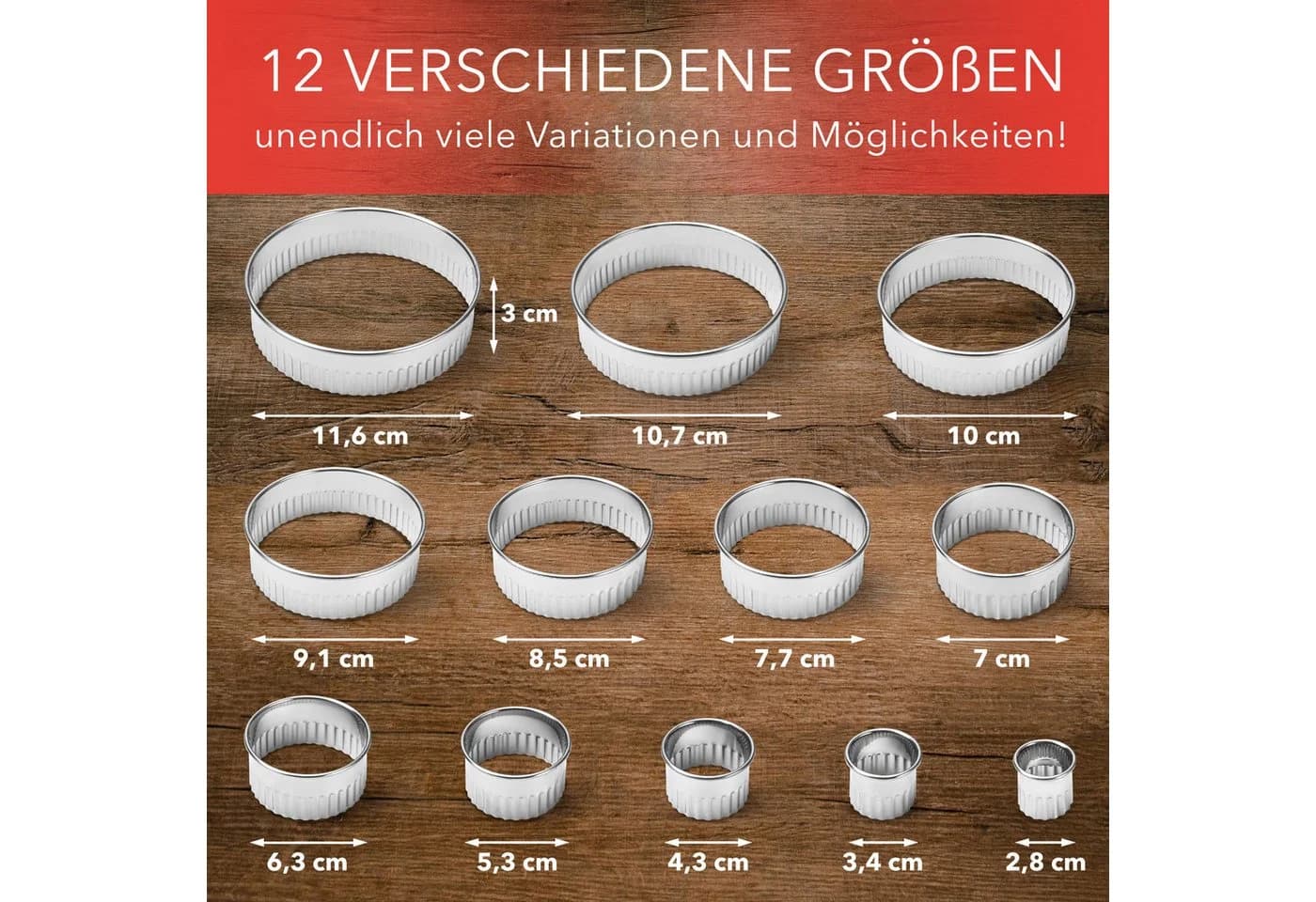 AVANA 12er-Set Ausstechformen Edelstahl Gewellt Silber - Bild 3