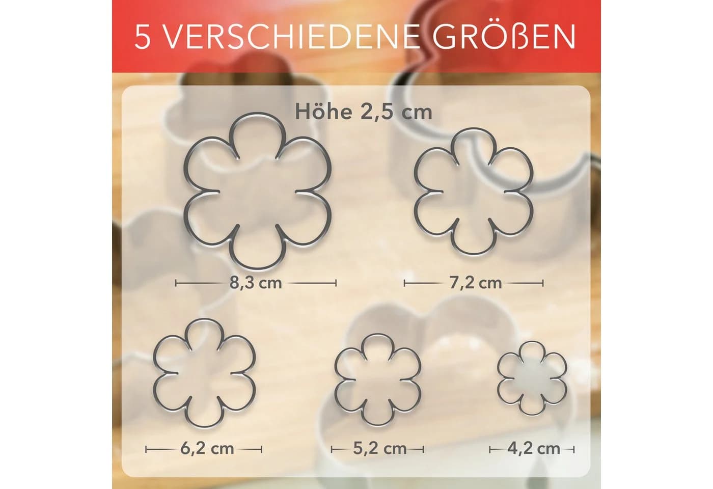 AVANA Blumen Ausstecher Set 5-tlg. Edelstahl Silber - Bild 4