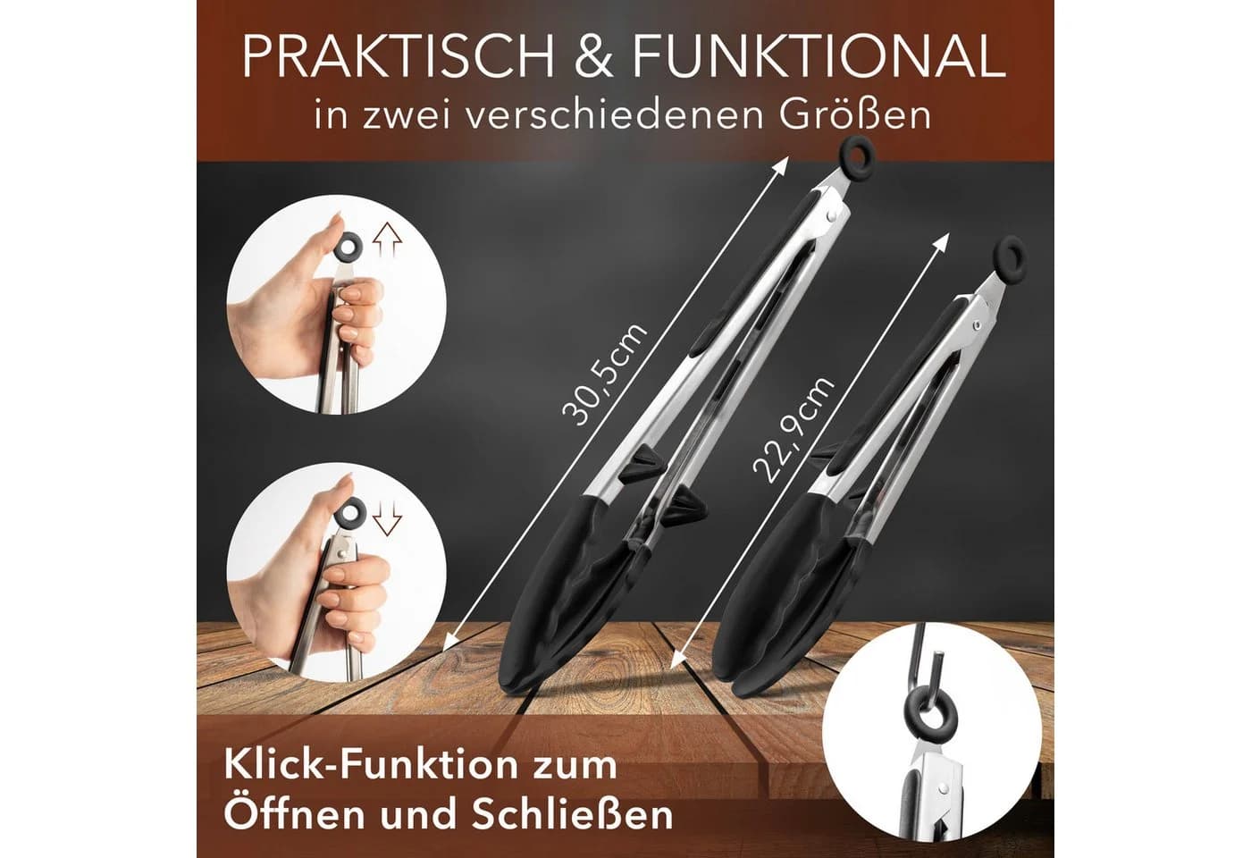 AVANA Kochzange Edelstahl Silikon 2er Set mit Standfuß Schwarz - Bild 4