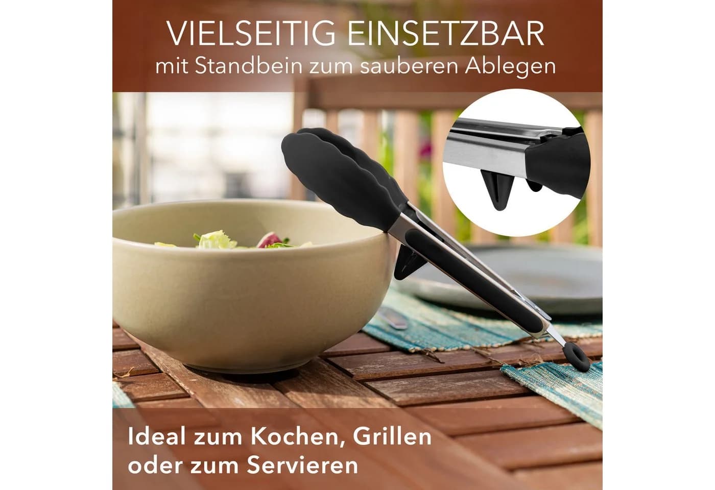 AVANA Kochzange Edelstahl Silikon 2er Set mit Standfuß Schwarz - Bild 5