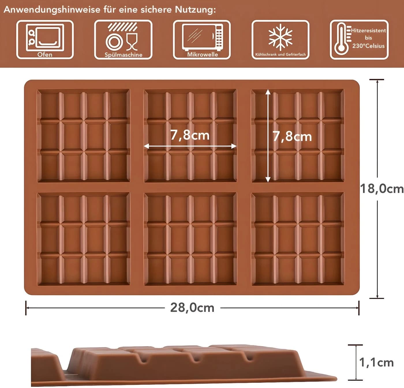AVANA Schokoladenform Silikon Braun für 6 Tafeln - Bild 3