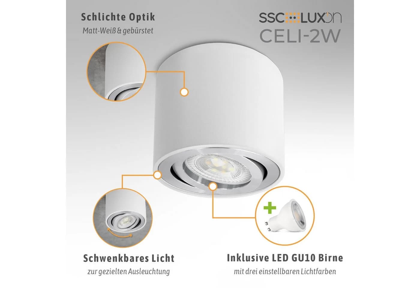 SSC-LUXon CELI-2W Aufbaustrahler schwenkbar weiß GU10 LED Spot - Bild 3