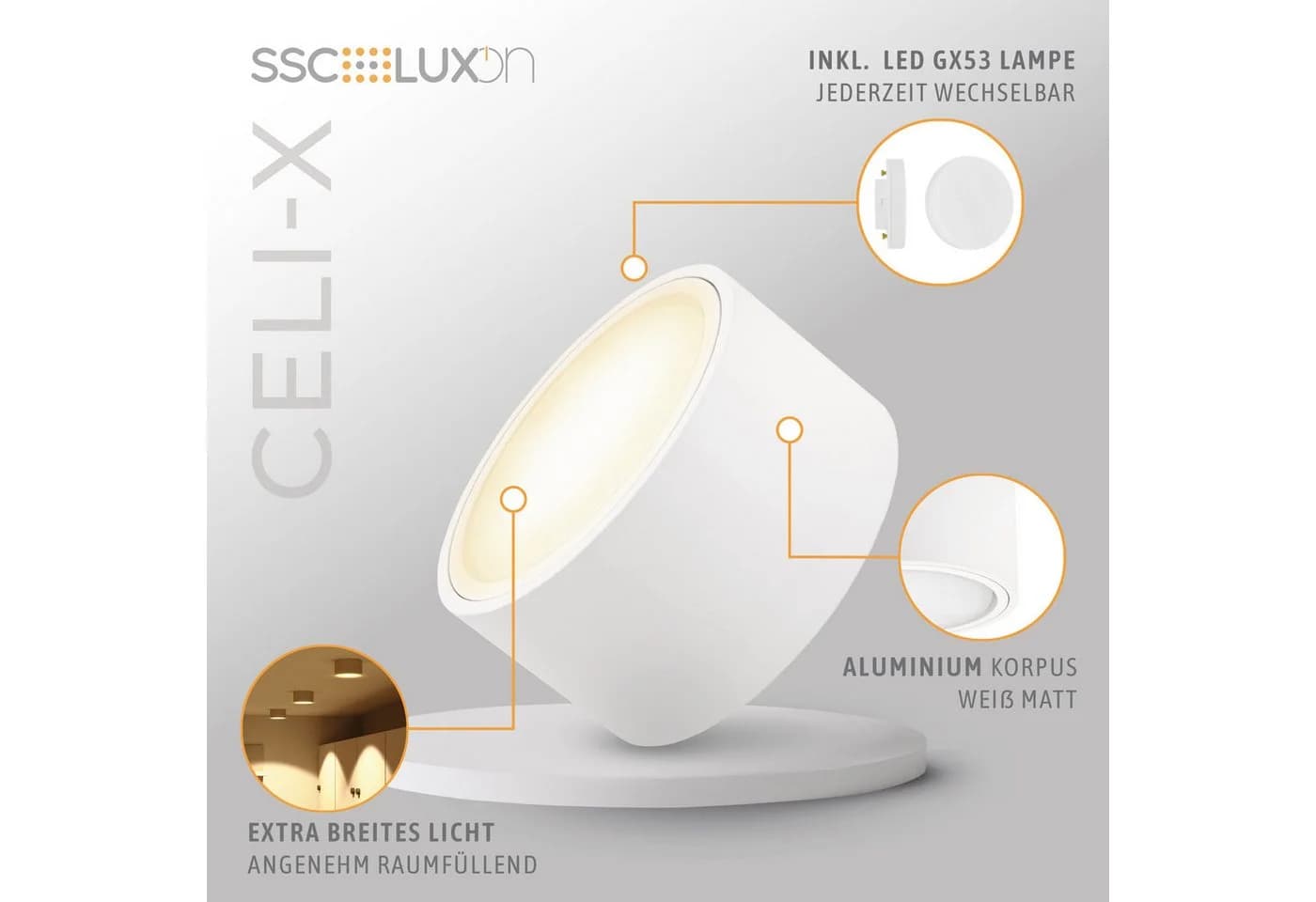 SSC-LUXon LED Aufbaustrahler CELI-X Weiß GX53 Flach - Bild 4