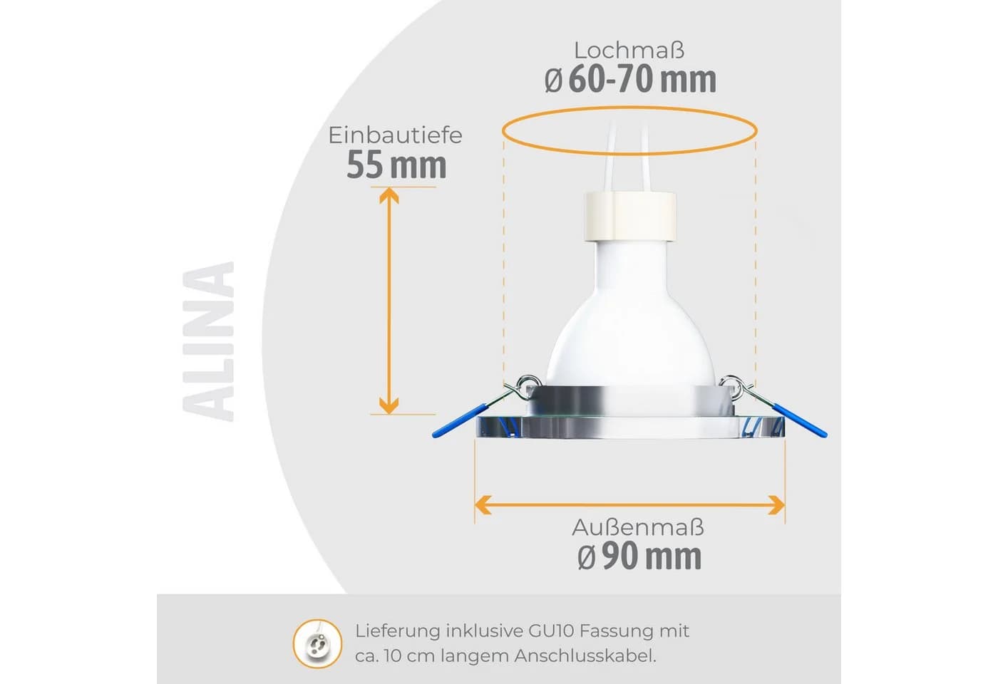 SSC-LUXon LED Einbaustrahler ALINA Glas Aluminium Silber GU10 - Bild 3